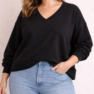 ANRABESS Black V-Neck Long Sleeve Sweatshirt - Size L